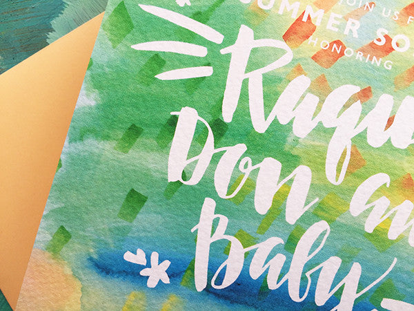 raquel's hand-lettered & watercolor baby shower invitation
