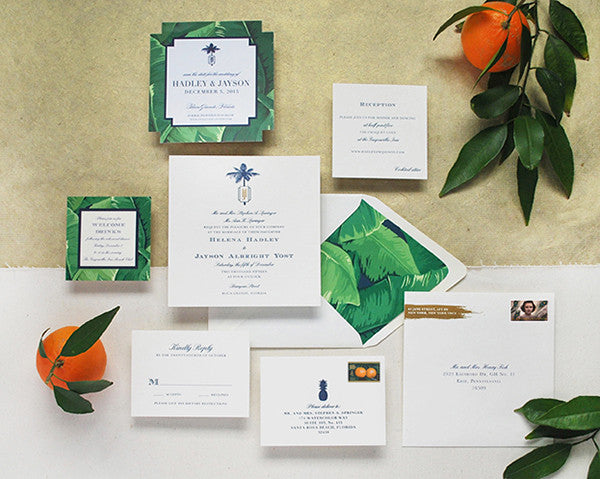 hadley & jayson's tropical-chic letterpress wedding inviations