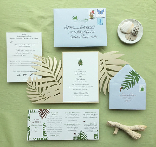 kira + trey's tropical letterpress and rose gold invitations