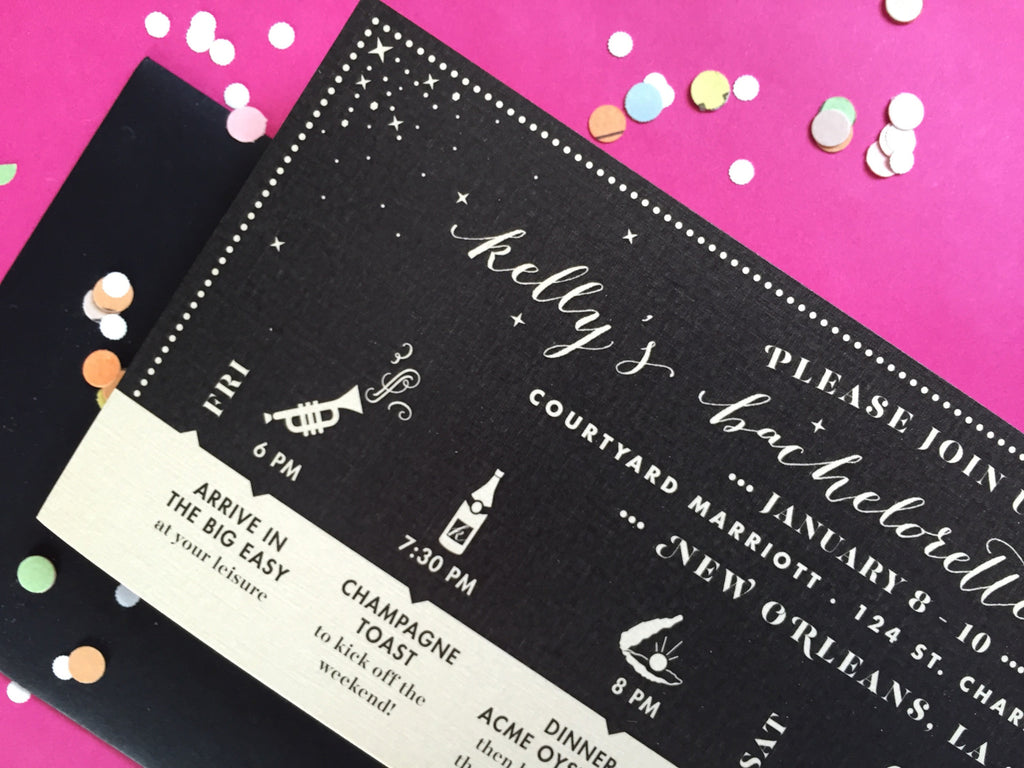 kelly's new orleans bachelorette itinerary invitations