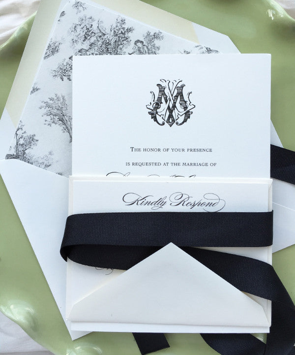laurie & lee's classic charcoal, ivory and toile wedding invitations