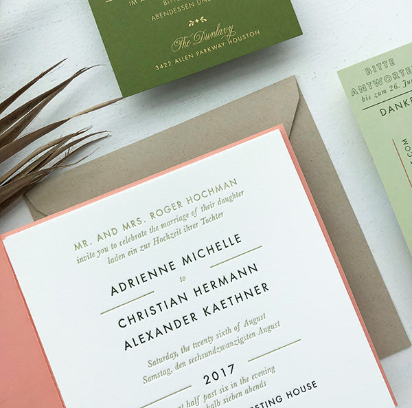 adrienne + christian's bilingual letterpress wedding invitations