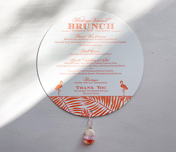 megan & trevor's flamingo farewell brunch menus