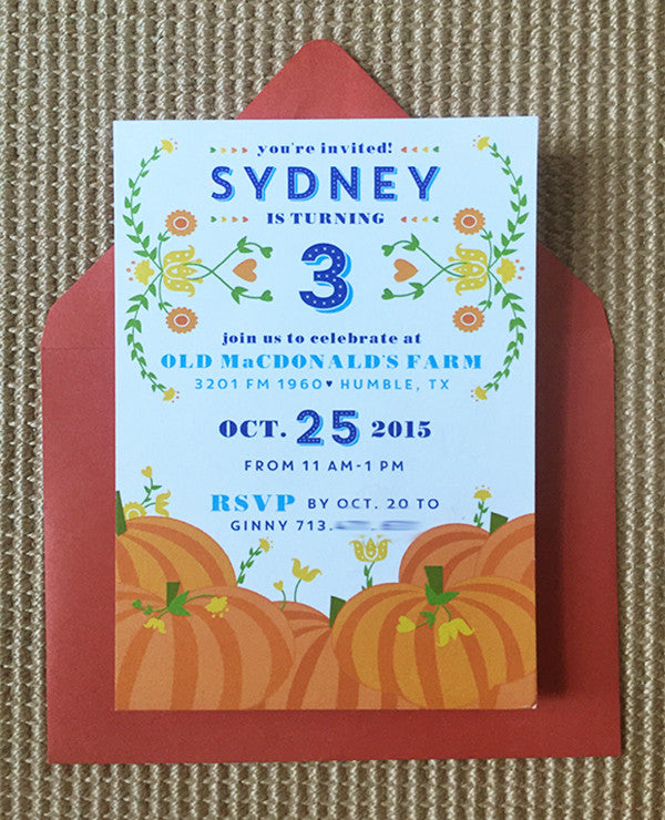 sydney's oktoberfest-inspired pumpkin patch birthday invitations