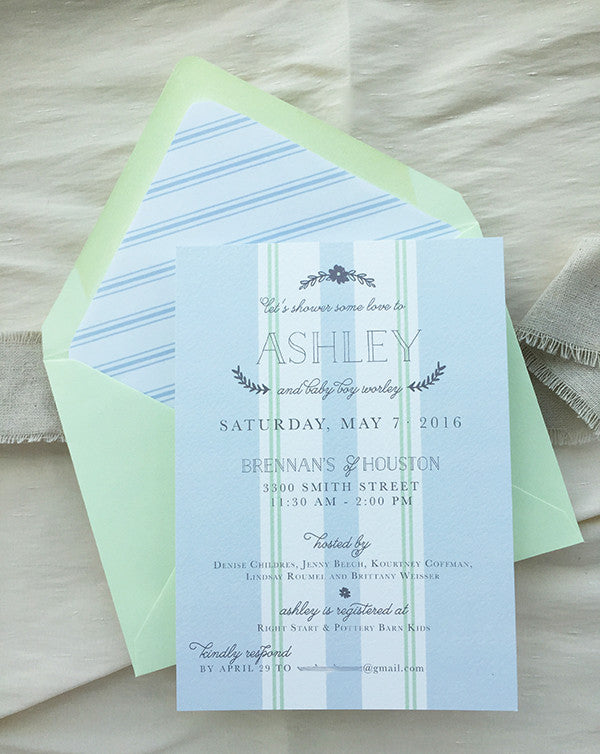 dusty blue & mint french baby shower invitations